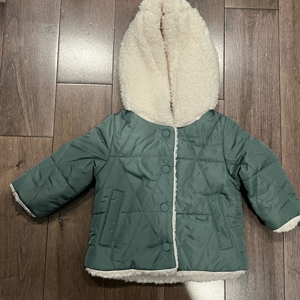 Primary Kids Quilted Jacket with Sherpa Lining - Green